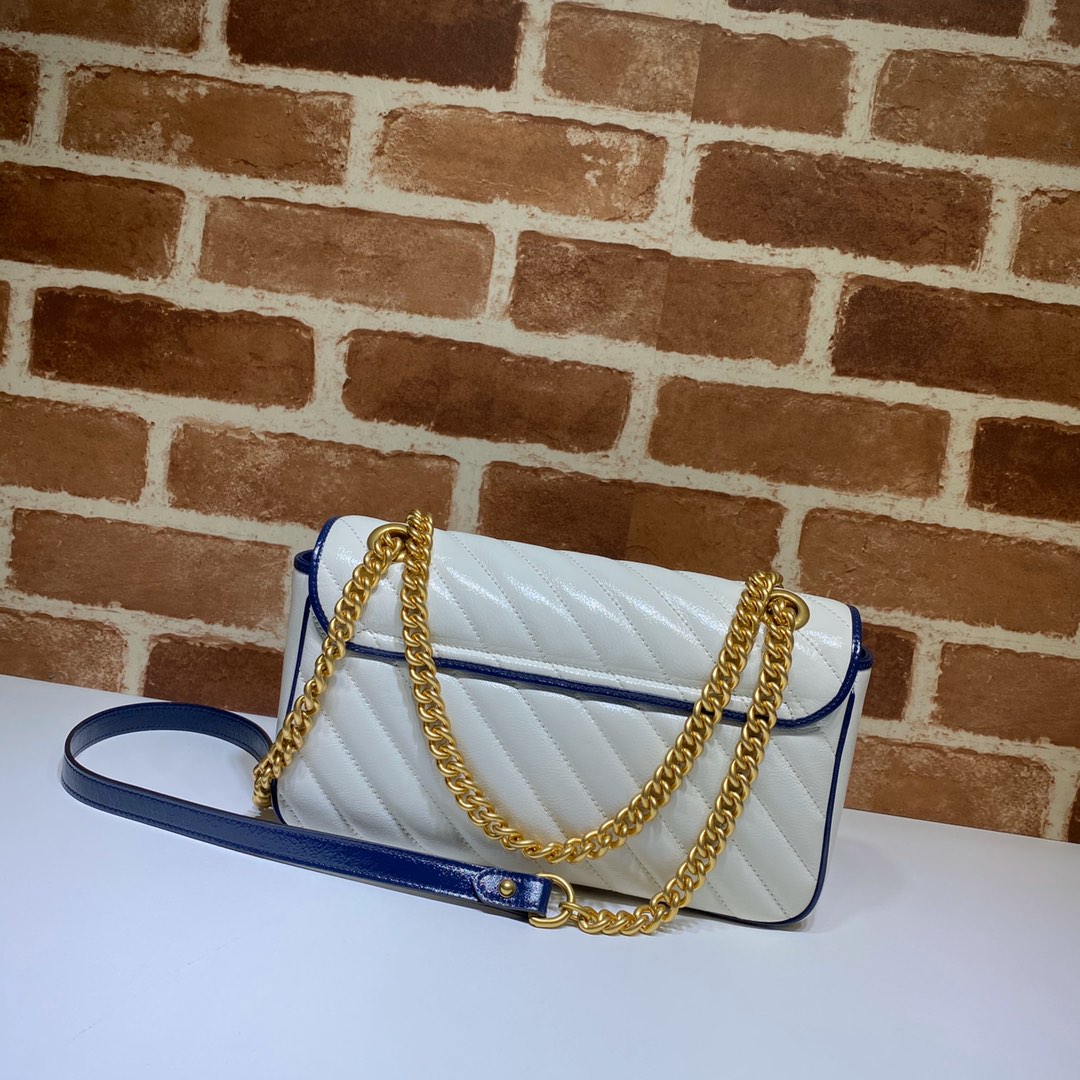 Gvc*1 gg marmont small shoulder bag white/navy ‎443497 26 x 15 x 7 cm