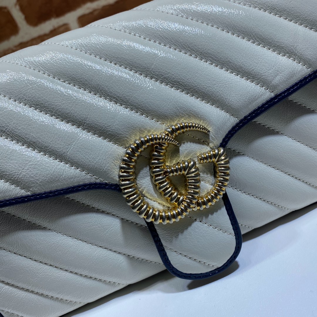 Gvc*1 gg marmont small shoulder bag white/navy ‎443497 26 x 15 x 7 cm