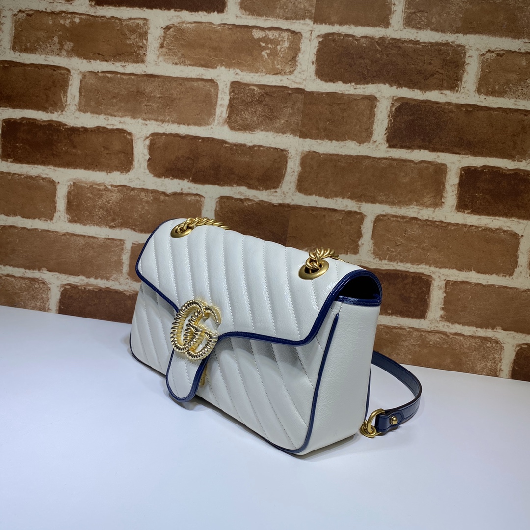 Gvc*1 gg marmont small shoulder bag white/navy ‎443497 26 x 15 x 7 cm