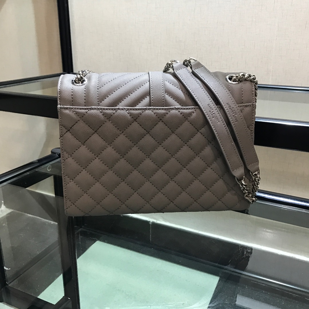 Y51 envelope medium bag in grained leather silver metal gray 600185 24 x 7.5 x 18 cm