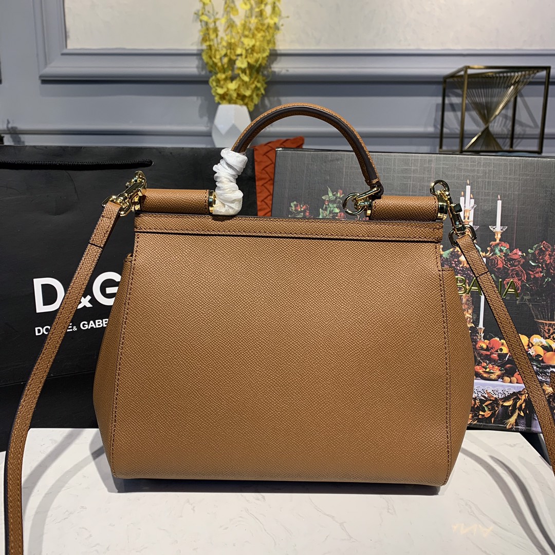 DOLCE & GABBANA Medium Dauphine Leather Sicily Bag Brown BB6002 25 x 12 x 22 cm