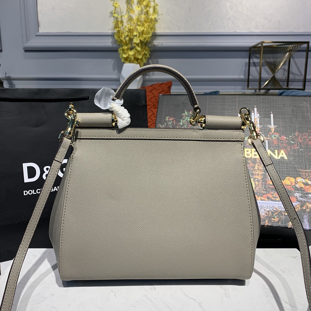 DOLCE & GABBANA Medium Dauphine Leather Sicily Bag Taupe BB6002 25 x 12 x 22 cm