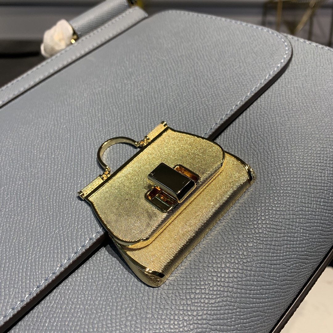 DOLCE & GABBANA Medium Dauphine Leather Sicily Bag Light Blue BB6002 25 x 12 x 22 cm