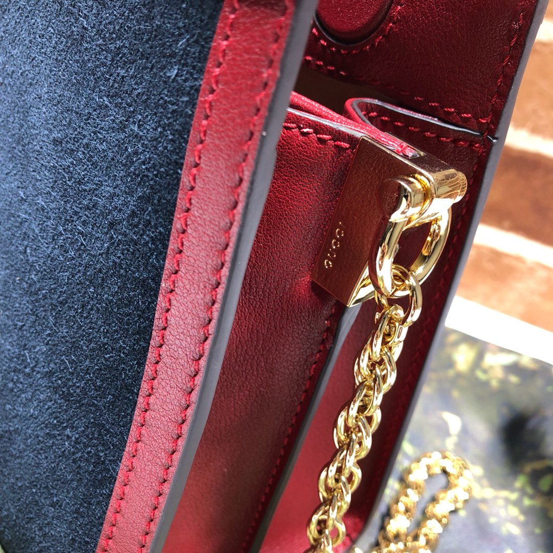 Gvc*1 medium ophidia gg shoulder bag in velvet marine/red 503876 32.5 x 20 x 10 cm