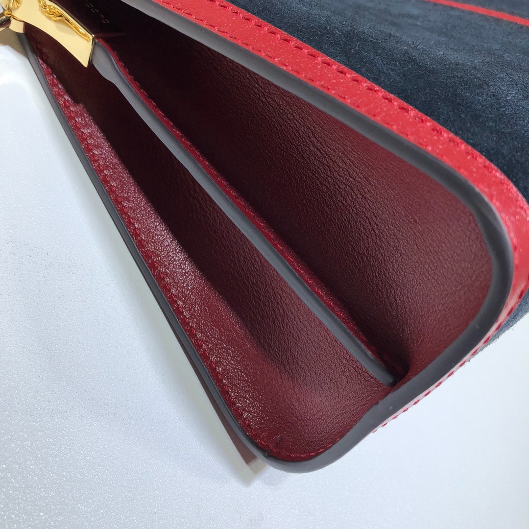 Gvc*1 medium ophidia gg shoulder bag in velvet marine/red 503876 32.5 x 20 x 10 cm