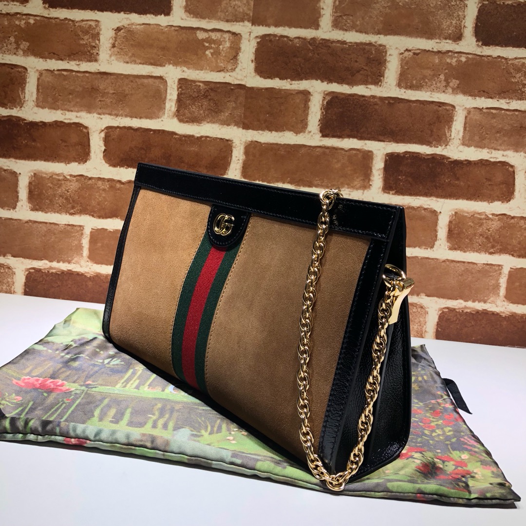 Gvc*1 medium ophidia gg shoulder bag in velvet tan/black 503876 32.5 x 20 x 10 cm