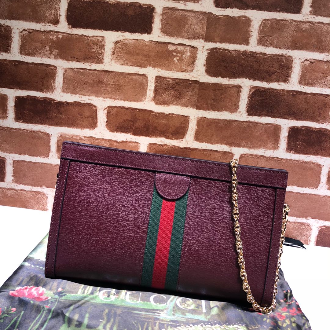 Gvc*1 medium ophidia gg shoulder bag in leather burgundy 503876 32.5 x 20 x 10 cm