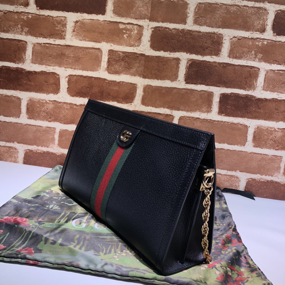 Gvc*1 medium ophidia gg shoulder bag in leather black 503876 32.5 x 20 x 10 cm