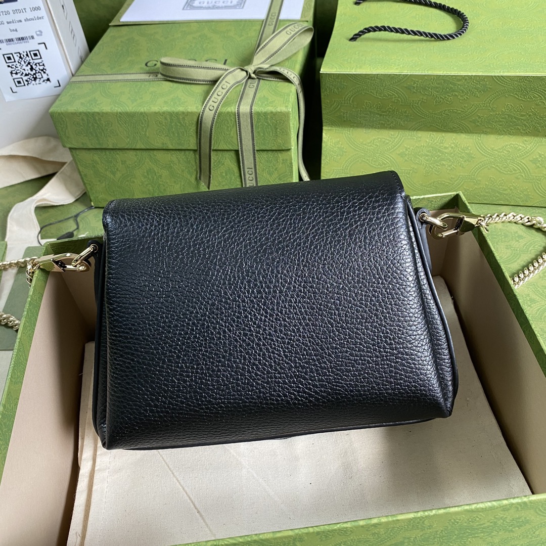 Gvc*1 interlocking g leather crossbody bag black 607720 22 x 15 x 7 cm