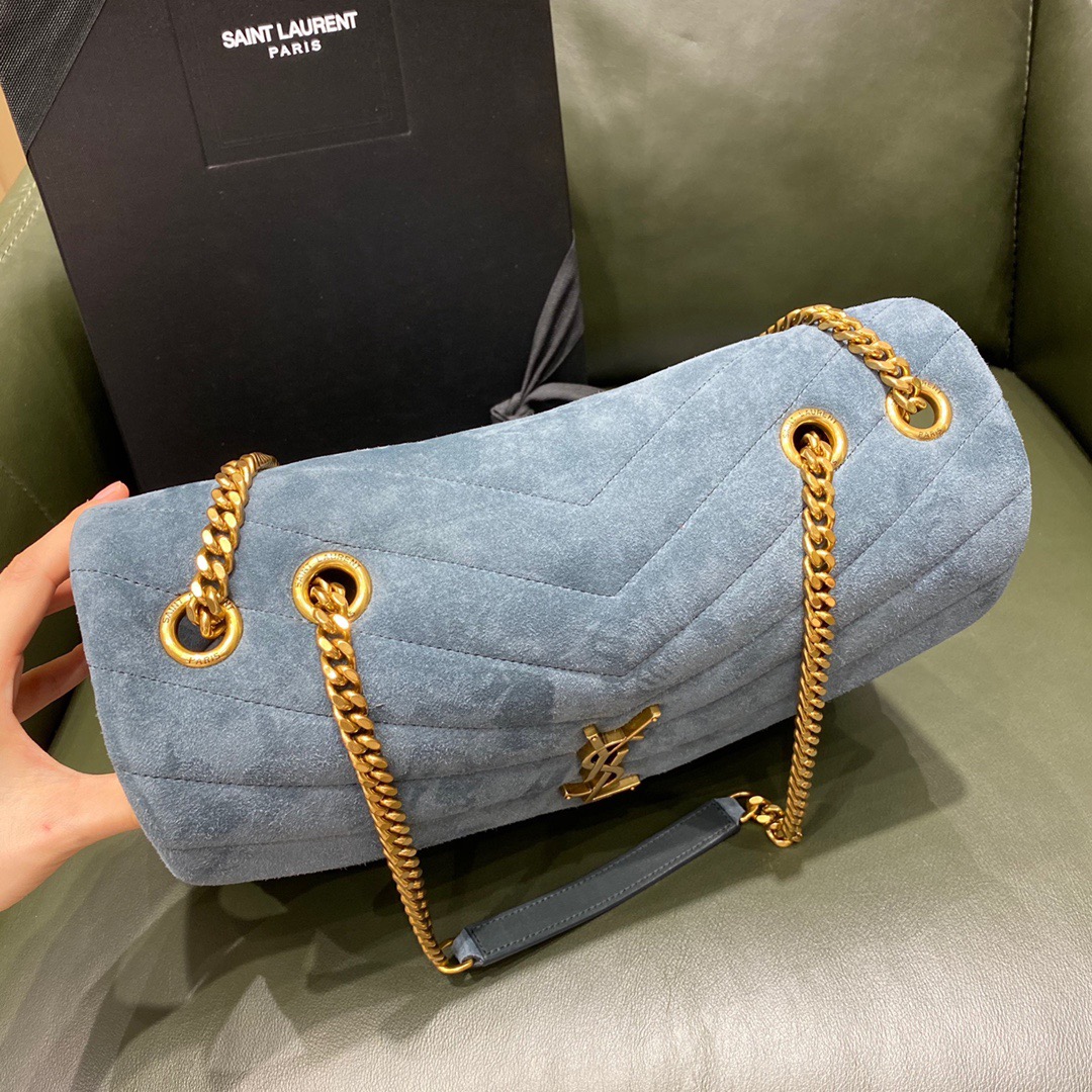 Y51 medium loulou in matelassé "y" blue suede 5749461 32 x 22 x 12 cm