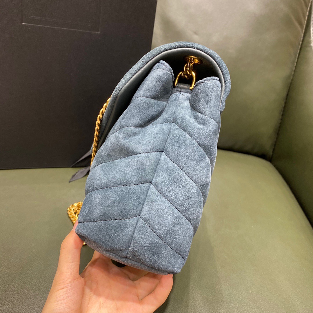 Y51 small loulou in matelassé "y" blue suede 5749461 25 x 17 x 9 cm