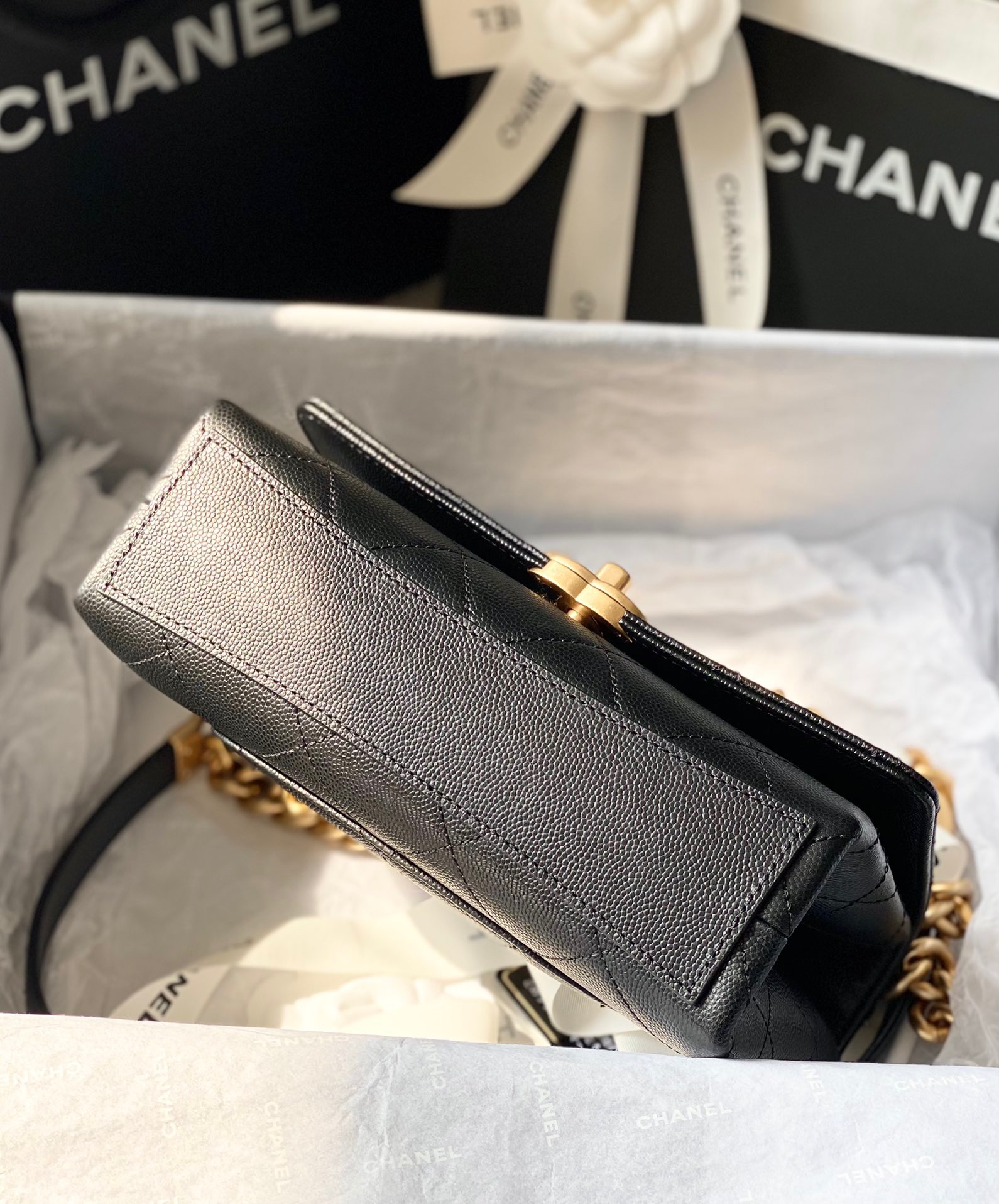 Ch**el mini flap bag gold-tone metal black as2711 19.5 x 14 x 9 cm