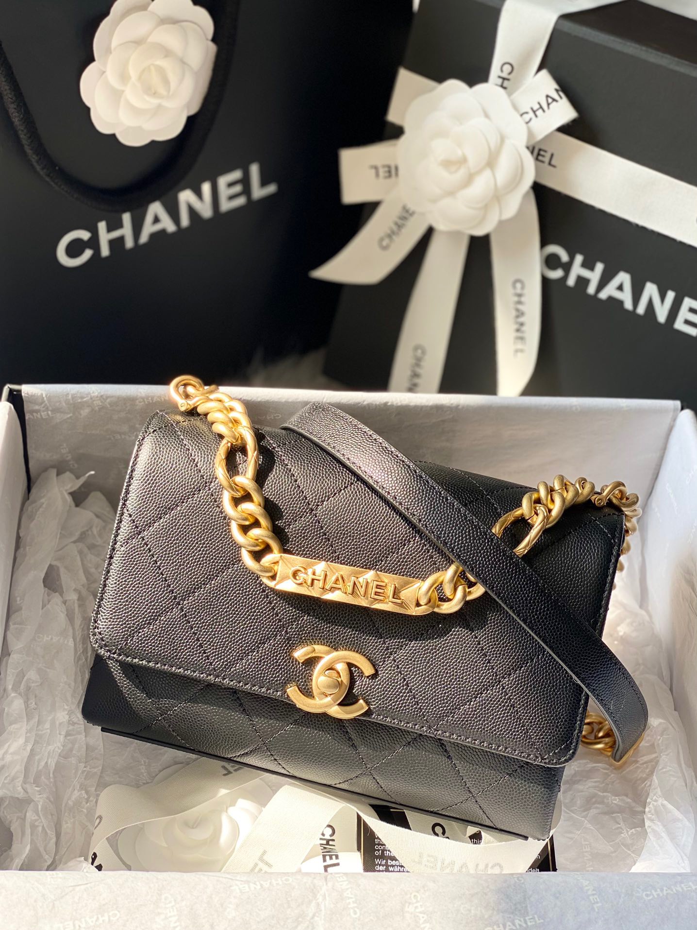 Ch**el mini flap bag gold-tone metal black as2711 19.5 x 14 x 9 cm