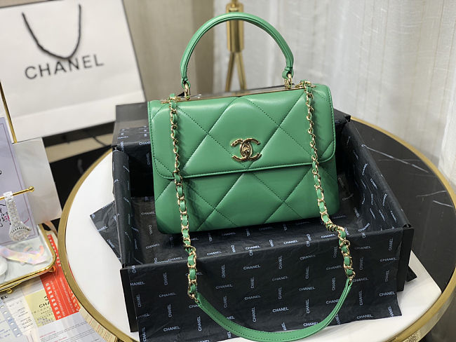 Ch**el small flap bag with top handle green a92236 25cm