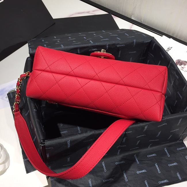 Ch**el small grained calfskin flap bag red as1459 16 x 23 x 9 cm