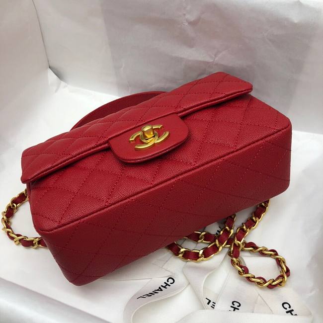 Ch**el mini flap bag with top handle grained calfskin red as2431 20 x 14 x 7 cm