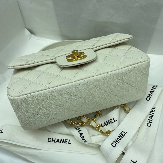 Ch**el mini flap bag with top handle grained calfskin white as2431 20 x 14 x 7 cm