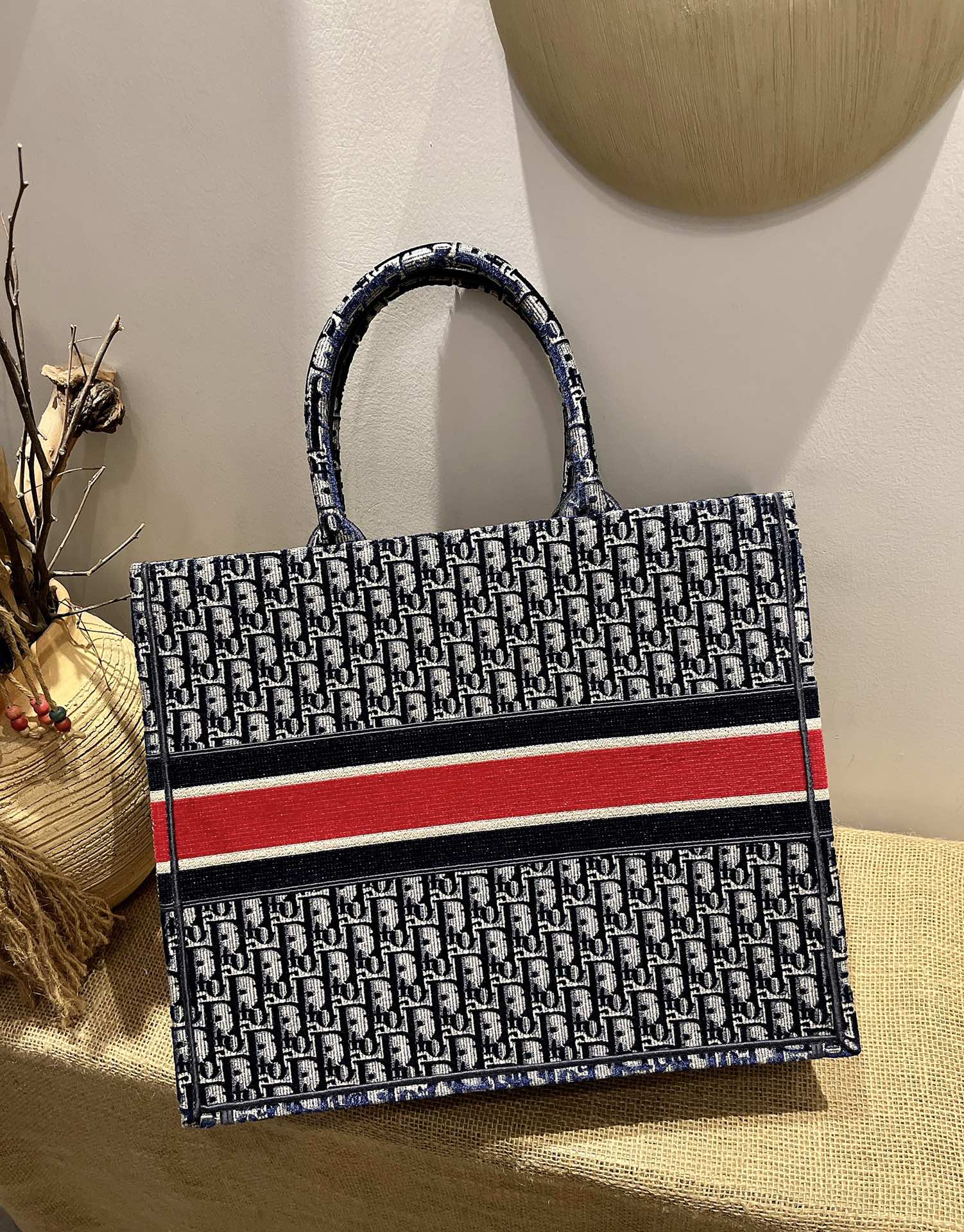 D10r large book tote black/red oblique m1286 41.5 cm