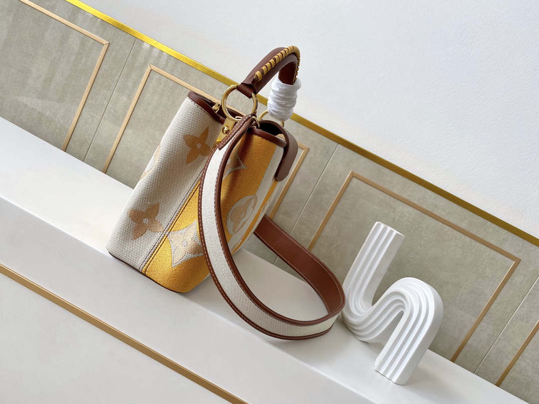 l0vis Vvtt0n capucines bb two-color braided yellow m57651 27 × 18 × 9 cm