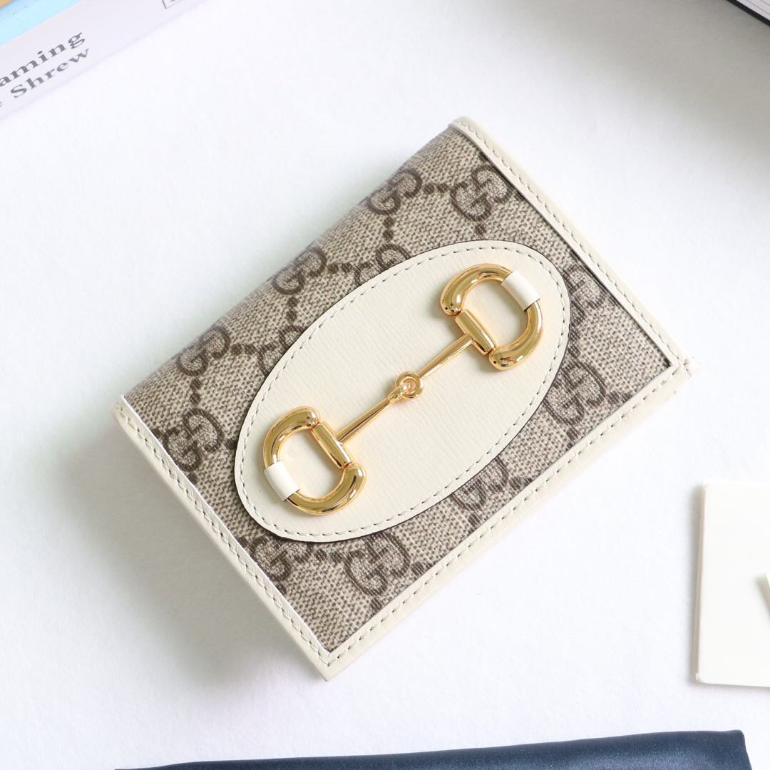 Gvc*1 horsebit 1955 card case wallet canvas white ‎621887 11 x 8.5 x 3 cm