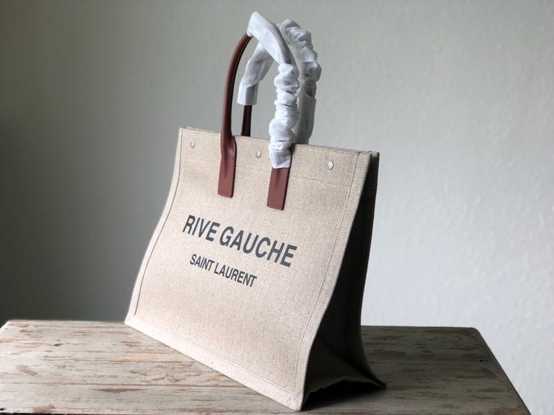 Y51 rive gauche tote bag in linen and leather beige 4992909 48 x 36 x 16 cm