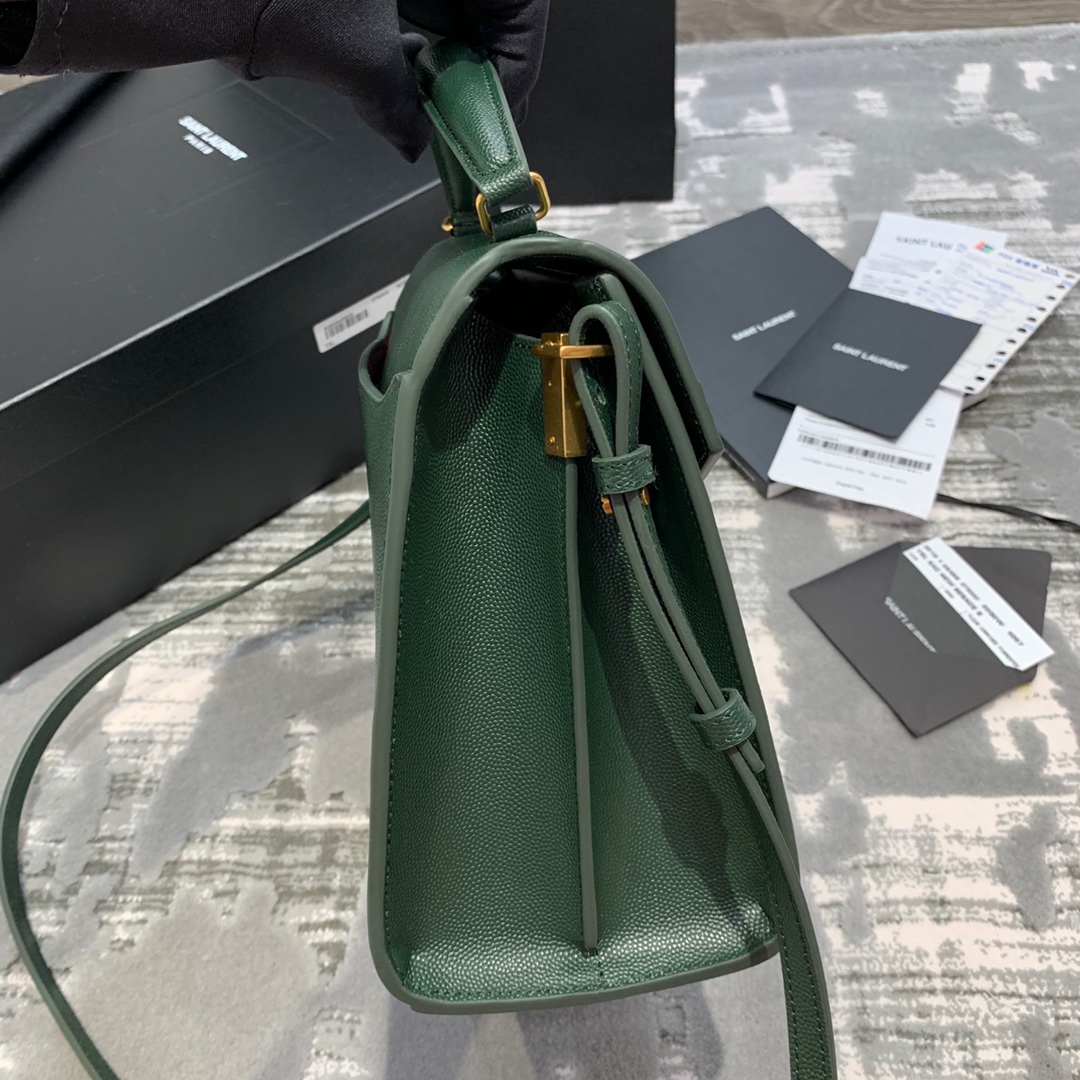 Y51 cassandra medium top handle bag grained leather green 623931 24.5 x 20 x 11.5 cm