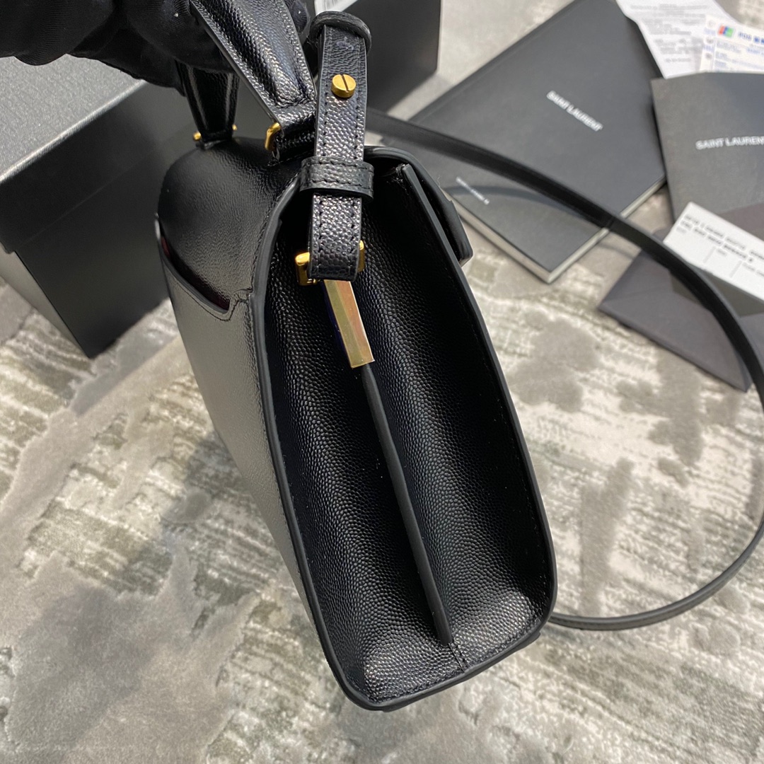 Y51 cassandra mini top handle bag grained leather black 623930 20 x 16 x 7.5 cm