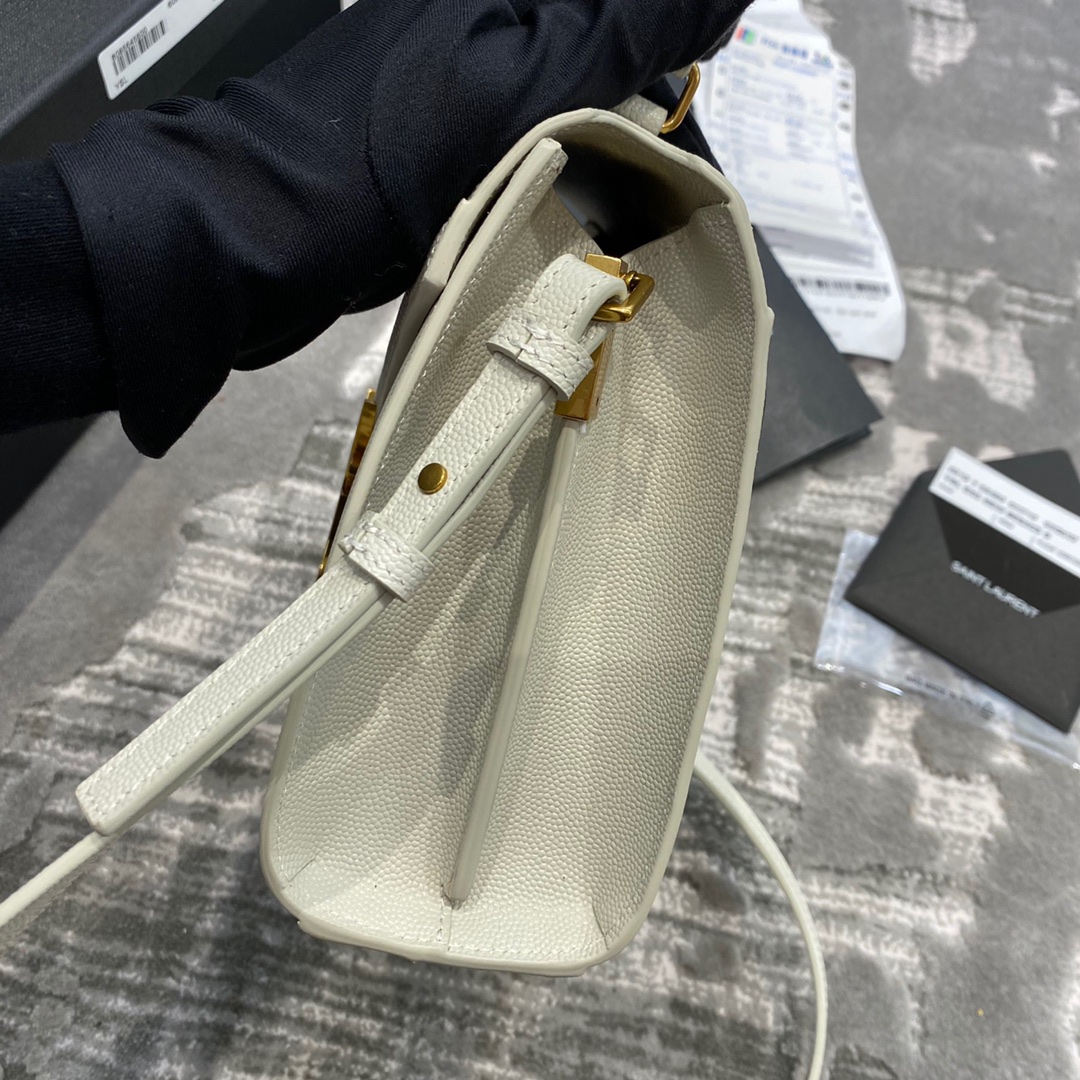 Y51 cassandra mini top handle bag grained leather white 623930 20 x 16 x 7.5 cm