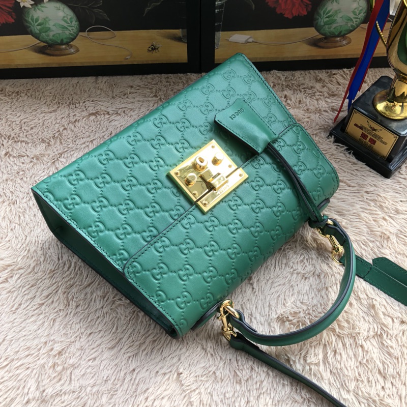 Gvc*1 padlock small top handle bag signature leather green 453188 28 x 19 x 11 cm