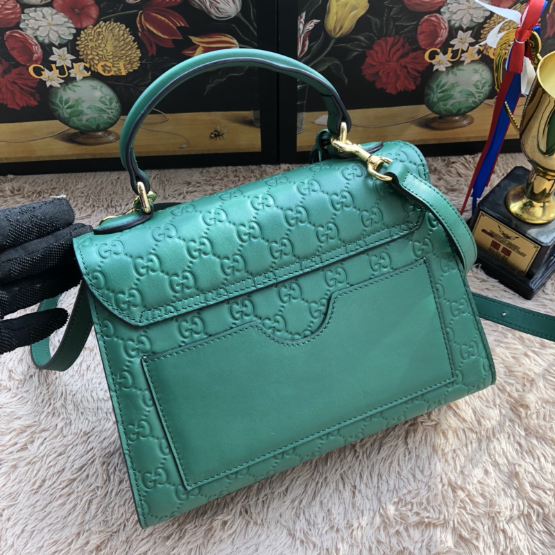 Gvc*1 padlock small top handle bag signature leather green 453188 28 x 19 x 11 cm