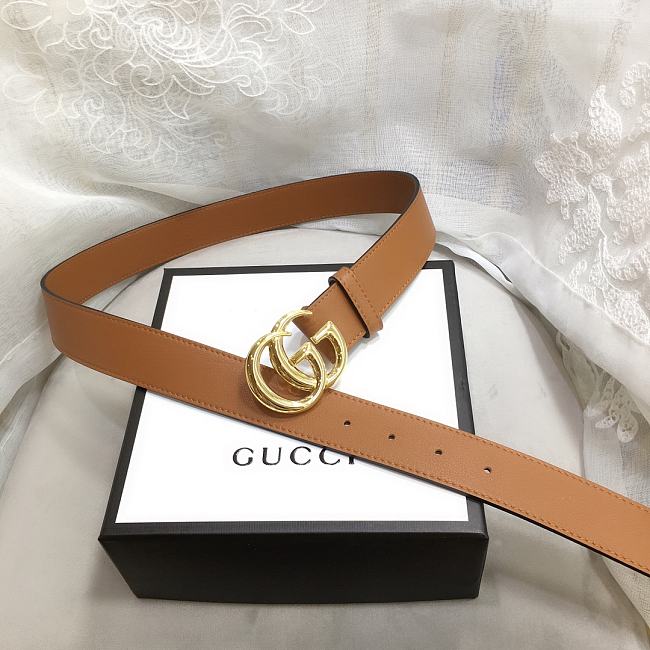 GG Marmont Leather Belt With Shiny Buckle Brown 3 cm