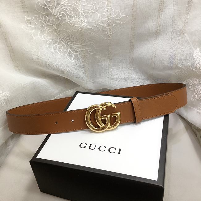 GG Marmont Leather Belt With Shiny Buckle Brown 3 cm