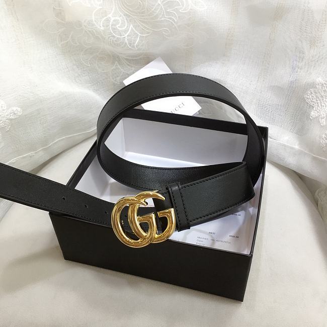 GG Marmont Leather Belt With Shiny Buckle Black 3 cm