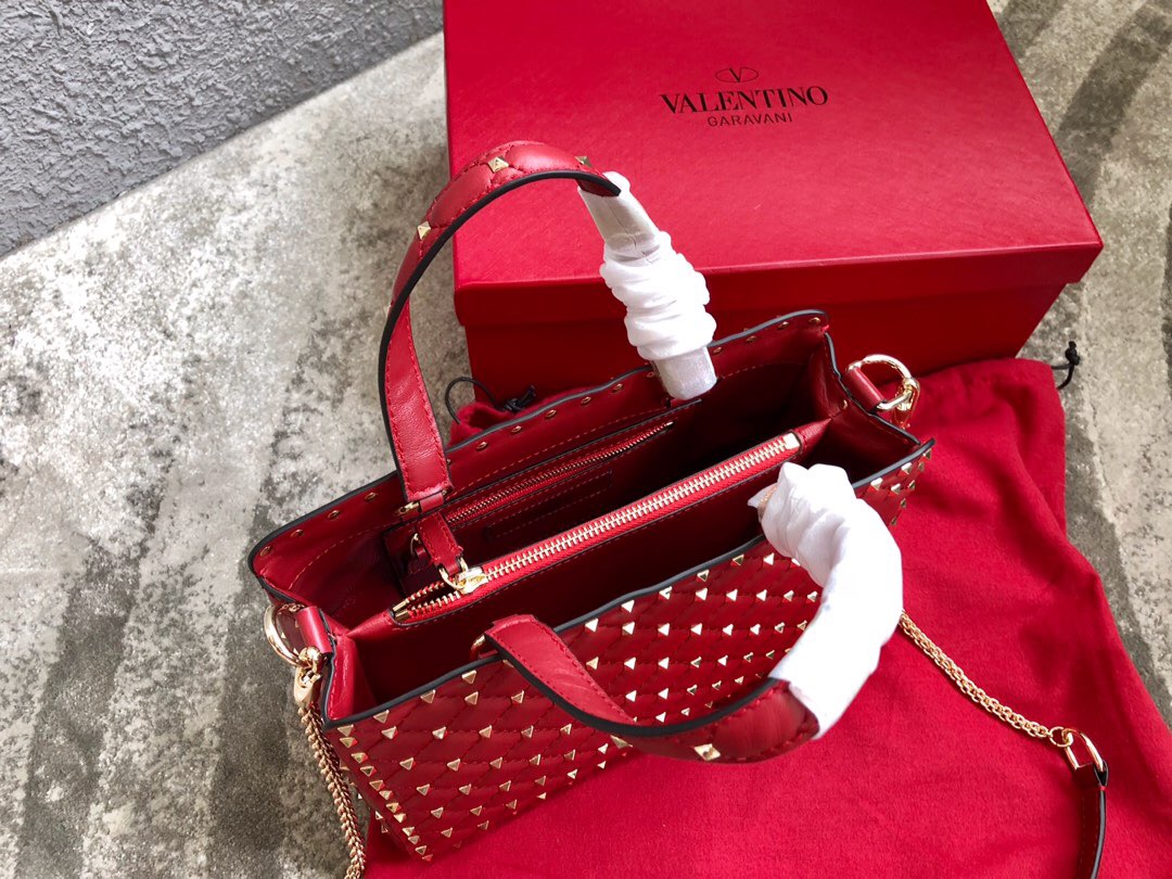 Va1e*ntin0 garavani rockstud spike tote bag red 26 x 13 x 20 cm