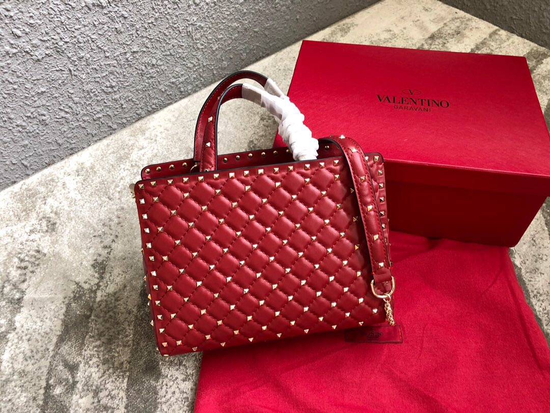 Va1e*ntin0 garavani rockstud spike tote bag red 26 x 13 x 20 cm