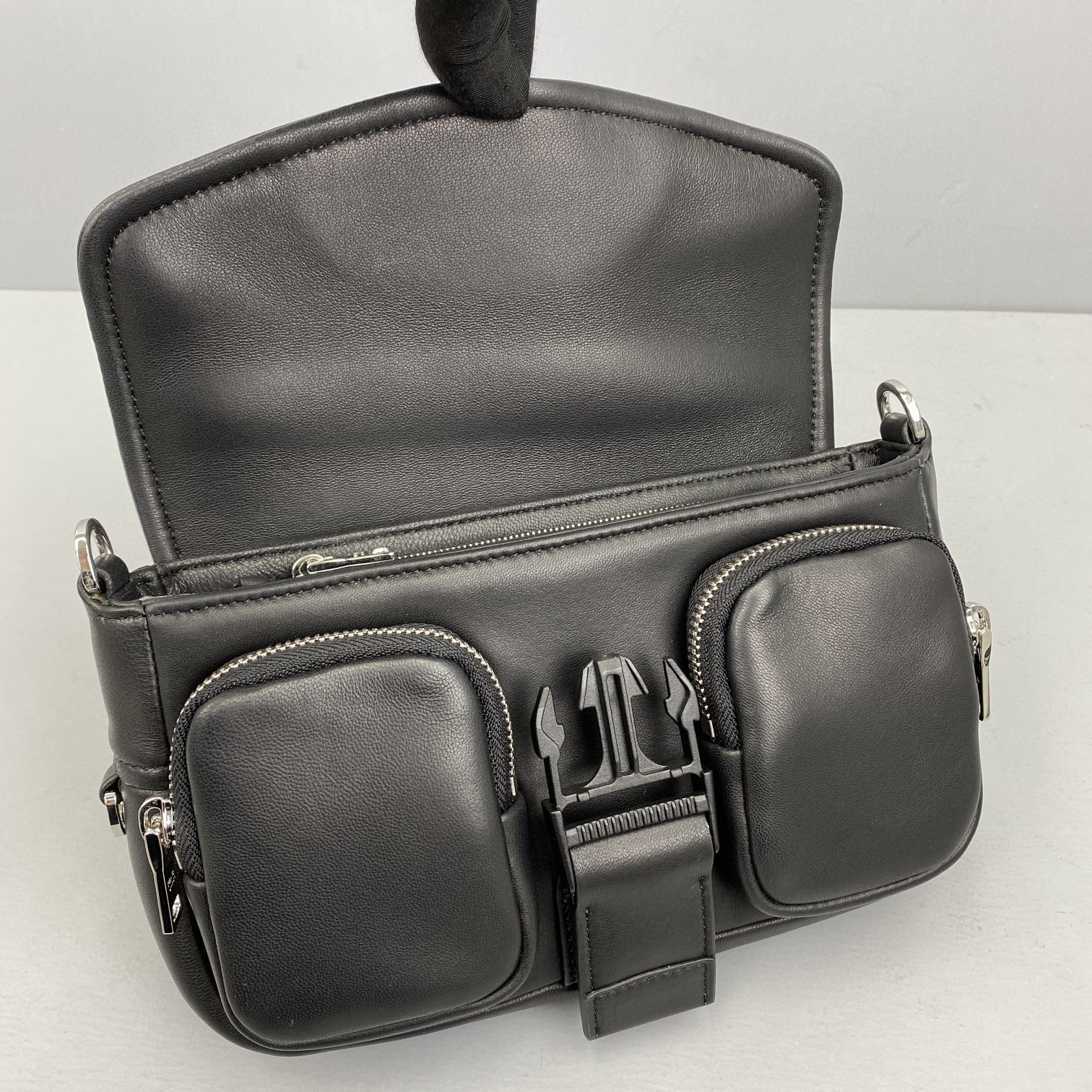 Pra*a pocket nappa leather bag black 1bd295 22 x 7.5 x 14 cm