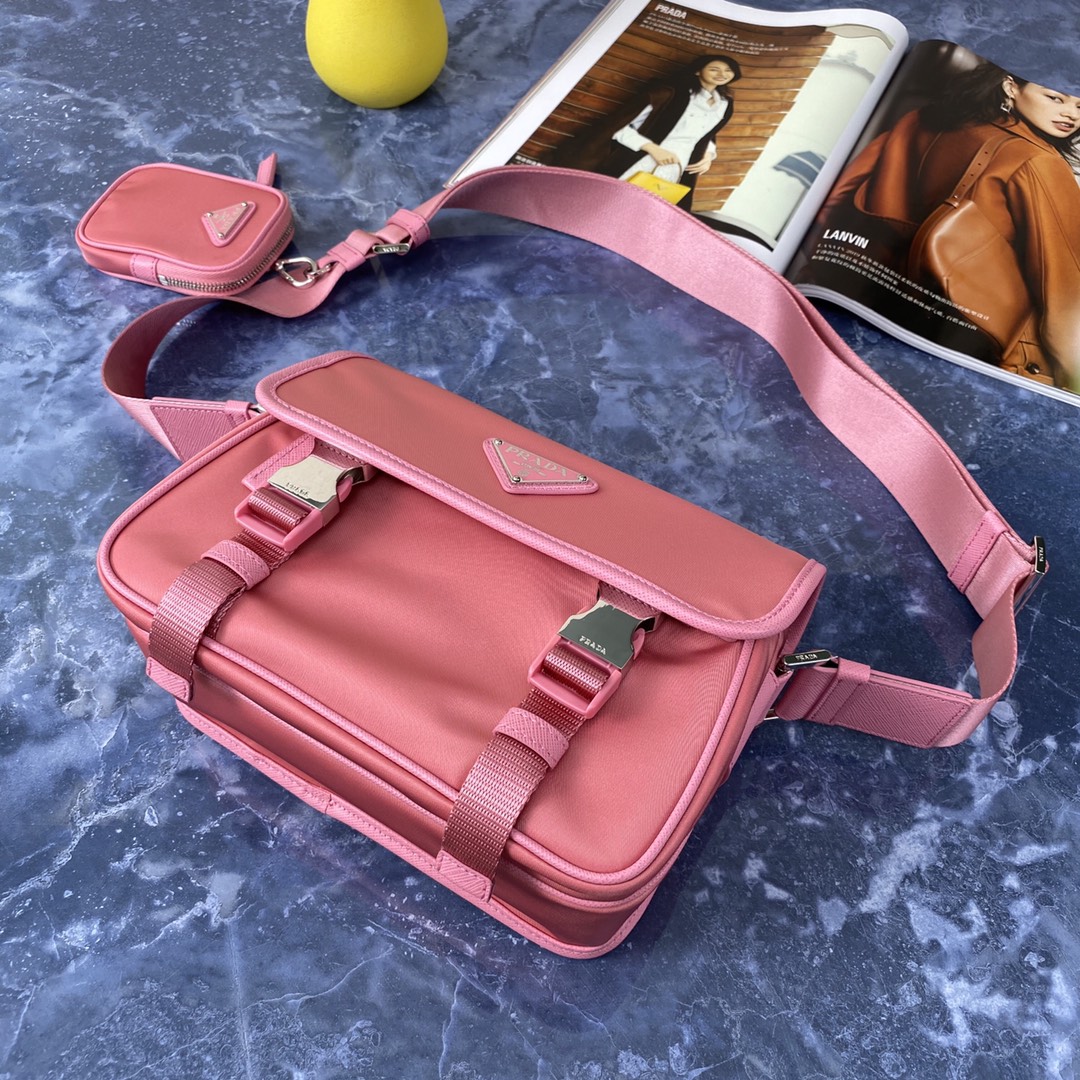 Pra*a re-nylon/saffiano leather shoulder bag pink 2vd034 16 x 22 x 8.5 cm