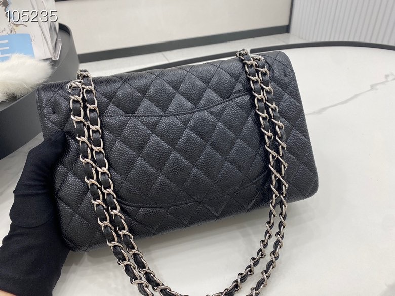 Ch**el flap bag caviar leather gold chain black a1113 30cm