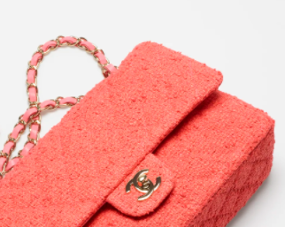 Ch**el classic handbag tweed gold-tone metal coral 25.5cm