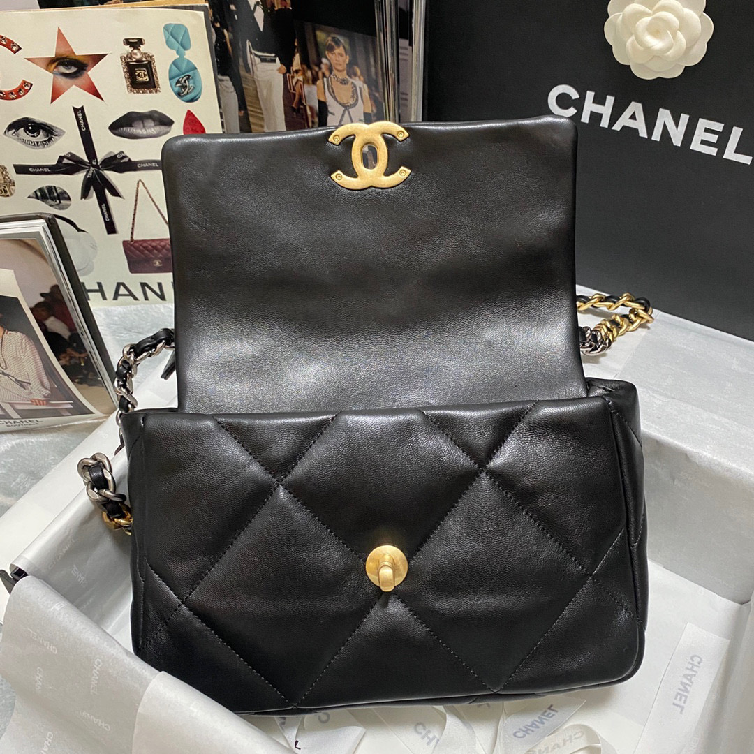Ch**el 19 calfskin in black-26×16×9cm