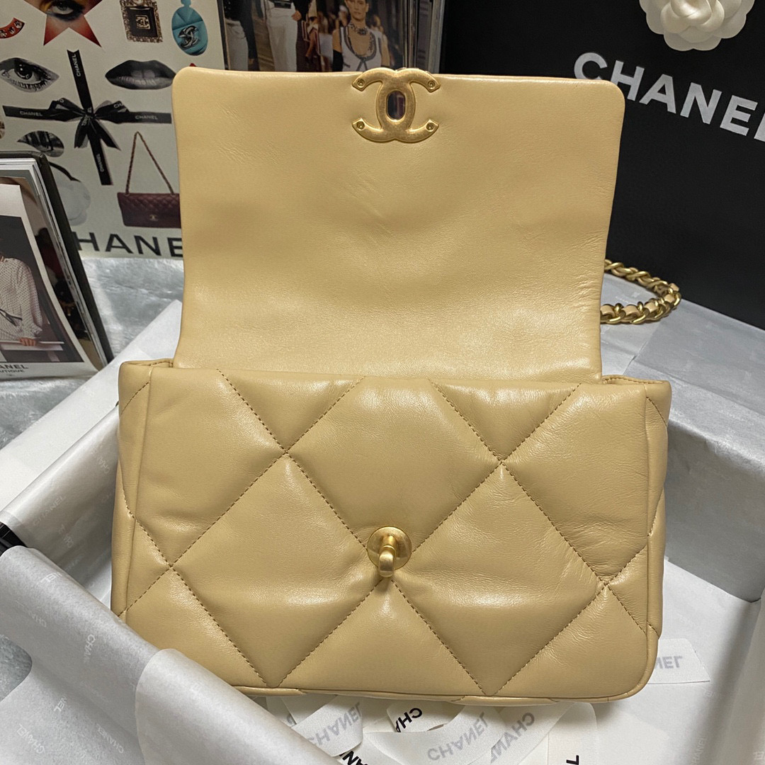 Ch**el 19 calfskin in yellow-26×16×9cm