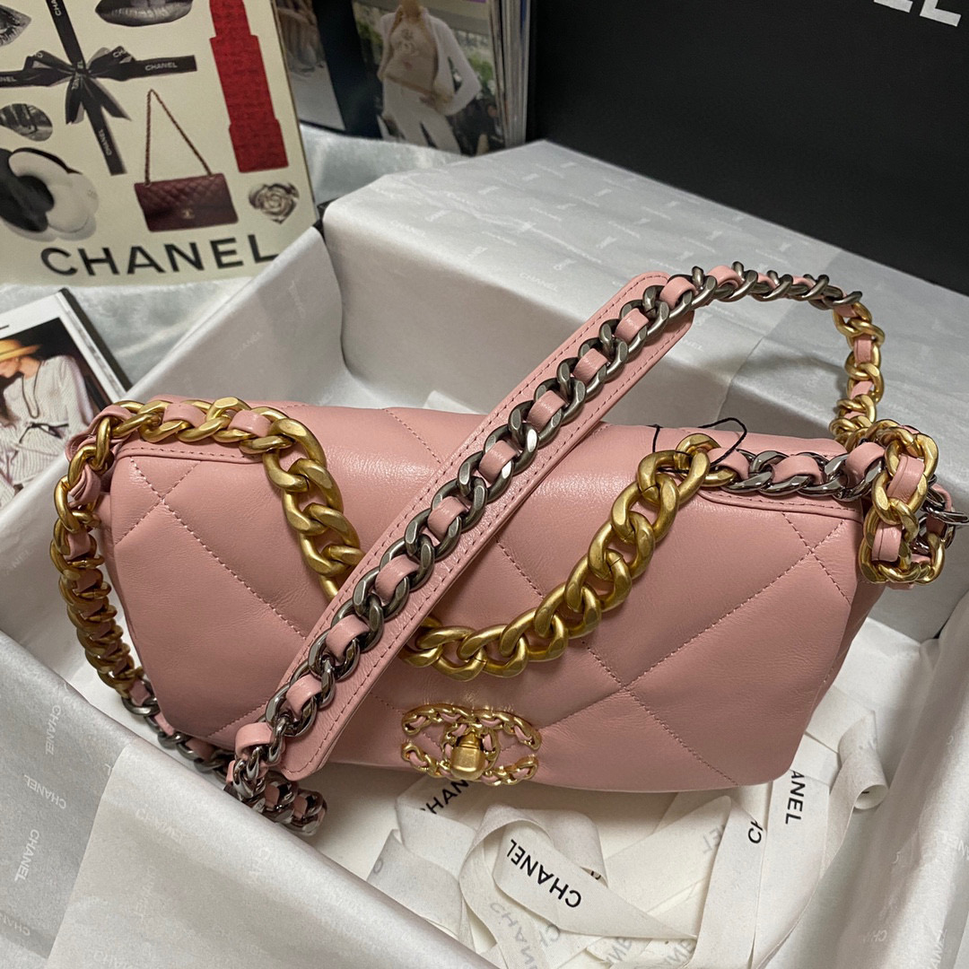 Ch**el 19 calfskin in pink-26×16×9cm