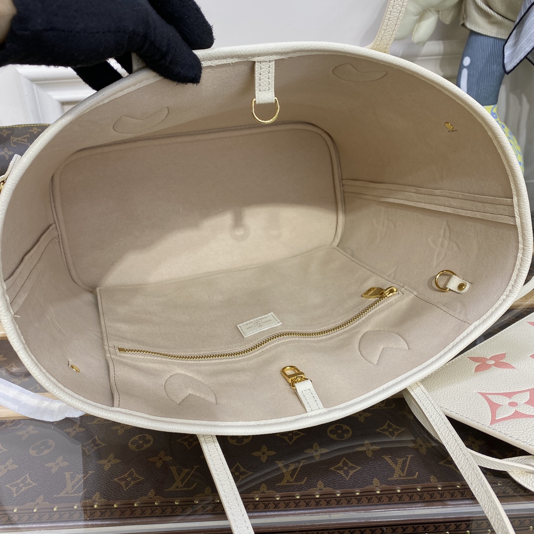 LV Neverfull MM Cream Leather M58907 - 31 x 28 x 14 cm