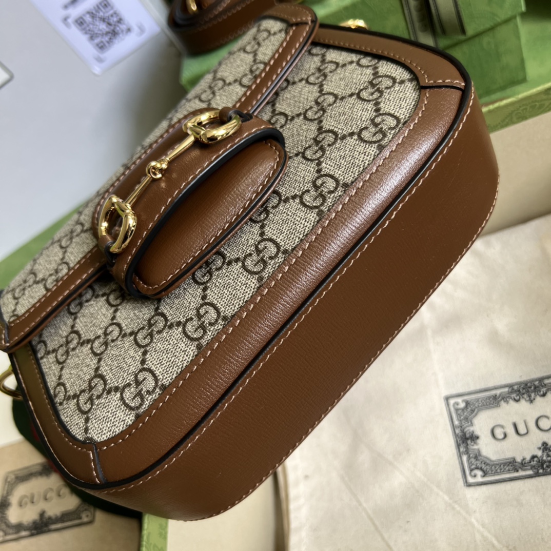 Gvc*1 horsebit 1955 mini bag beige gg svp*me canvas 658574 - 20.5x14.5x5cm