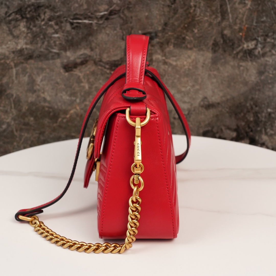 GG Marmont Matelassé mini top handle bag Red 547260 - 21x 15.5 x 8cm