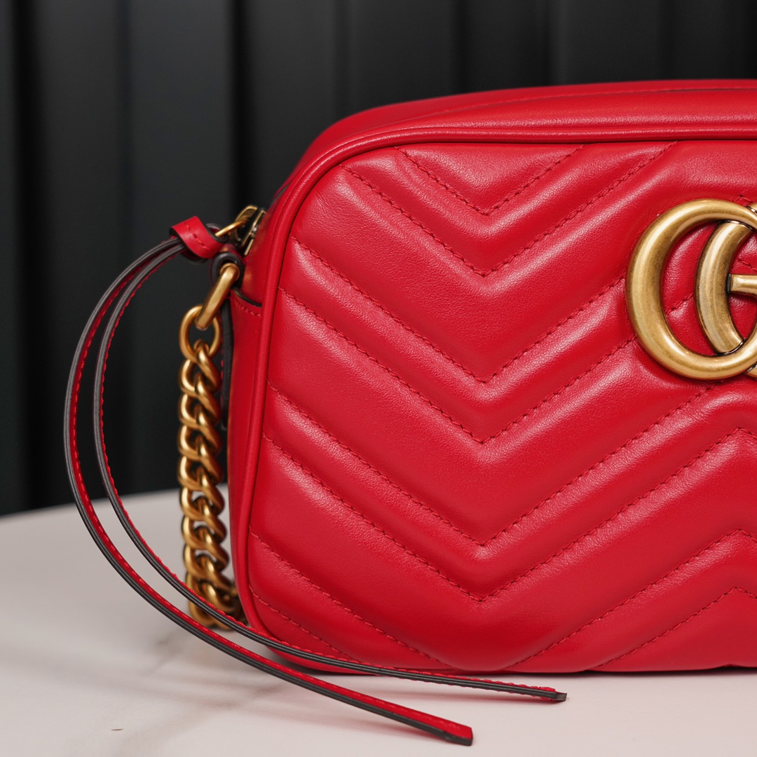 GG Marmont small matelassé shoulder bag (The camera bag) Red 447632 - 24x13x7cm