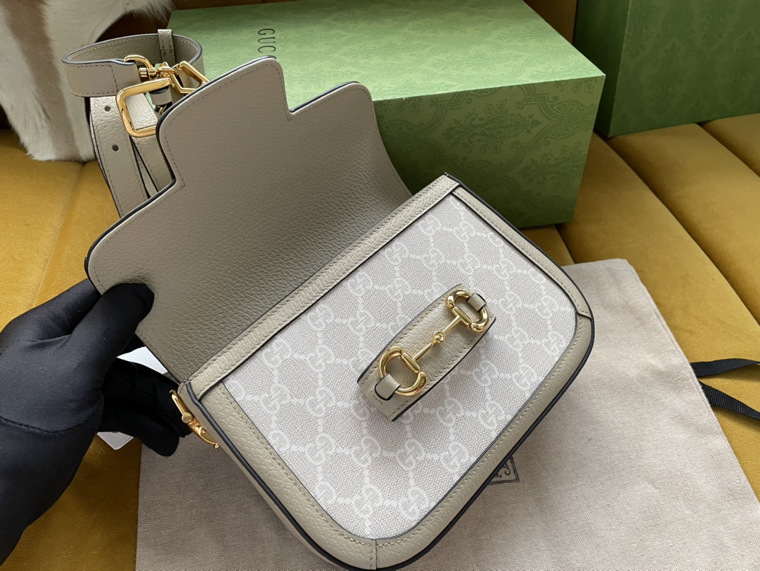 Gvc*1 horsebit 1955 mini bag light beige gg svp*me canvas 658574 - 20.5x14.5x5cm