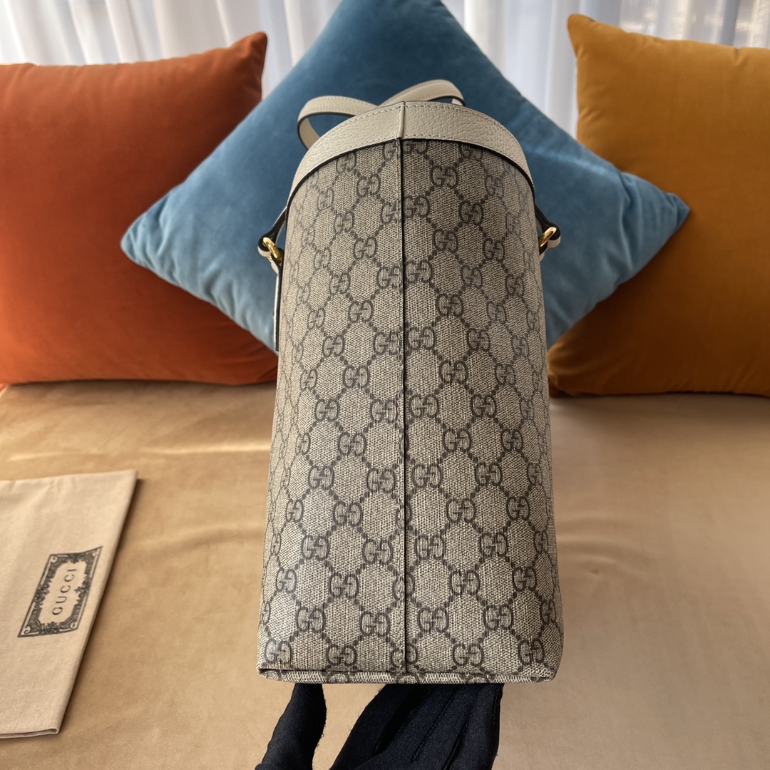 Gvc*1 ophidia gg medium tote oatmeal leather 739730  - 38 x 28 x 14cm