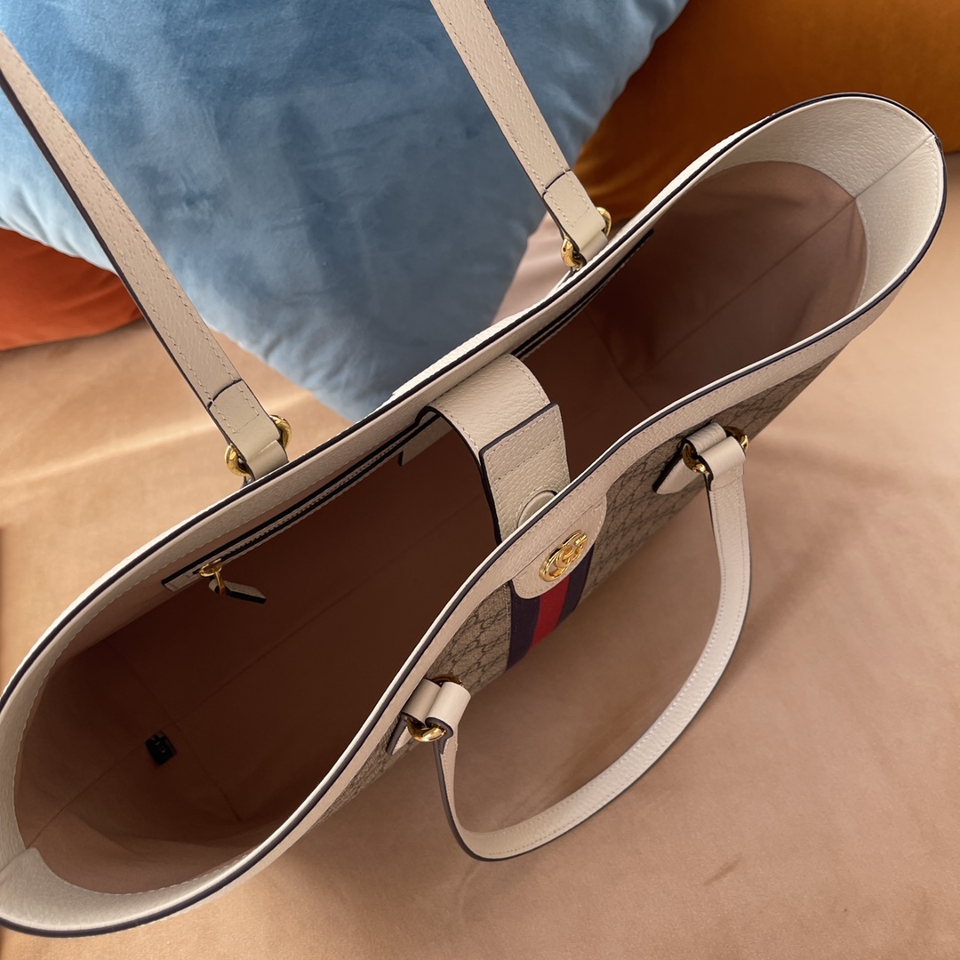 Gvc*1 ophidia gg medium tote oatmeal leather 739730  - 38 x 28 x 14cm