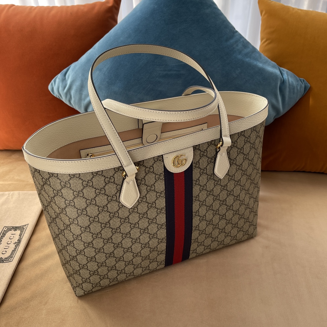 Gvc*1 ophidia gg medium tote oatmeal leather 739730  - 38 x 28 x 14cm